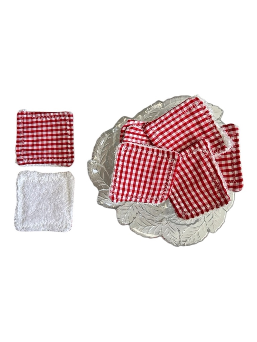 Hand Crafted 100% Cotton Colorful Red Gingham Reusable Facial Makeup Wipes